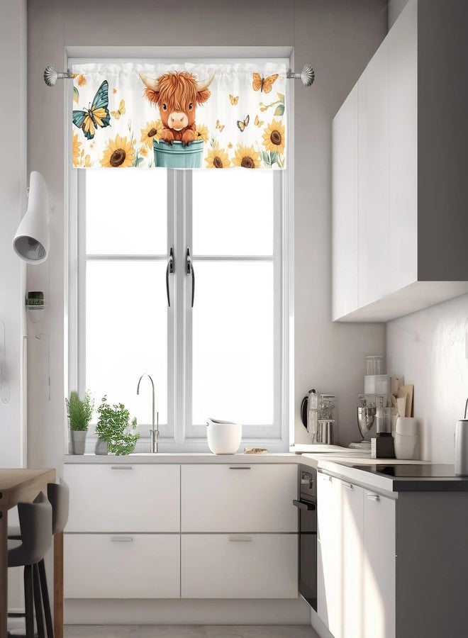 ZoUbqchY Highland Cow Sunflowers Curtains Valances Rod Pocket Highland Yak Floral Valance Window Treatments Spring Farm Short Curtains for Kitchen Living Room Bedroom Bathroom 54x18 Inch 1 Pack - Image 5
